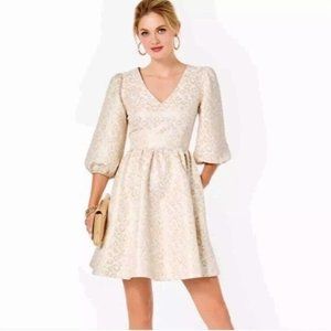 NEW Lilly Pulitzer Calyssa Dress Gold Dazzle Leopard $278 10 Shiny 3/4 Sleeve